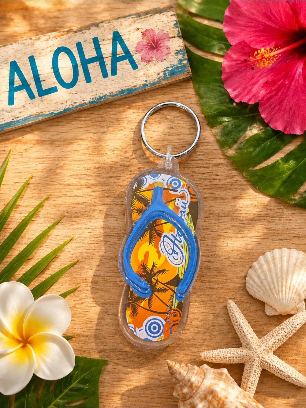 Set of 5 Hawaii Flip Flop Acrylic Keychain Souvenir Key Rings Colorful - Picture 2 of 6